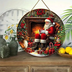 Vintage Santa Claus Circular Wooden Sign, Suitable for Homes, Living Rooms, Garages, Coffee Shops, Christmas Decorations, Gifts