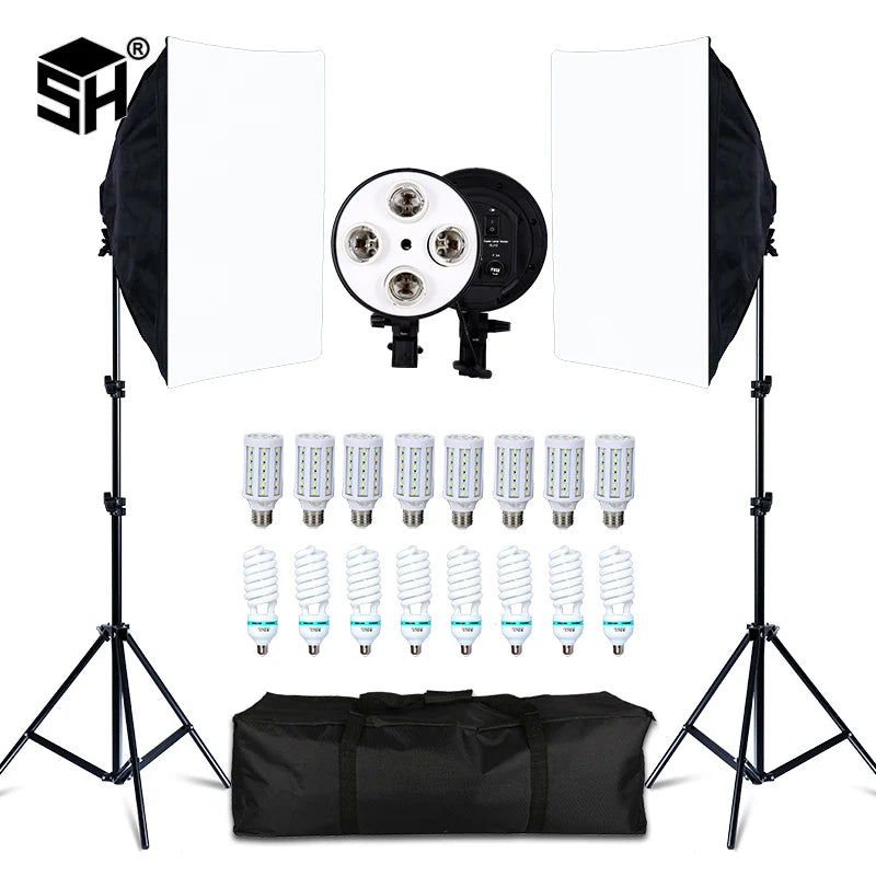 Photography 50x70CM Four Lamp Softbox Kit Continuous Lighting System Soft Box Accessories Photo Studio Equipment