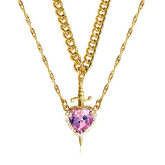 LATS 2pcs Can Be Assembled Heart and Sword Zircon Pendant Necklace for Men Couple Silver Gold Plated Choker Chain Jewelry