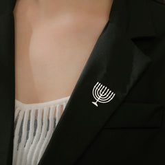 Jewish Menorah Candle Holder Brooch for Women Men Stainless Steel Faith Lamp Shirt Suit Badge Pin Religious Judaica Accessories