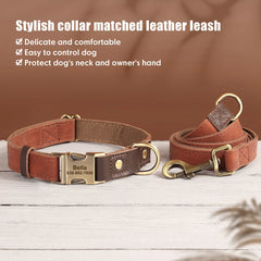 Personalized Dog Collar Leash PU Leather Dog Collars With Walking Lead Rope Free Custom Pet ID for Small Large Dogs Pug Pet Shop