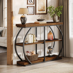 Tribesigns 41.3" Console Table, Industrial 3-Tier Entryway Table with Arched Metal Frame and Storage Shelves for Living Room Furniture