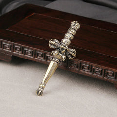 Brass Tibetan Vajra Staff Handle Piece Tibetan Style Artifact Vajra Pestle Heavenly Staff Ornament Piece Bronze Ware
