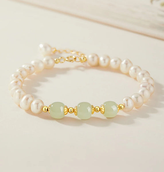 Natural Hetian Jade Green Beads Bracelet – Luxury Elegant Jewelry for Women