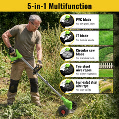 CONENTOOL 21V Cordless Electric Grass Trimmer Handheld Lawn Mower with Wheel Garden Yard Pruning Tool for Makita 18V Battery Pin