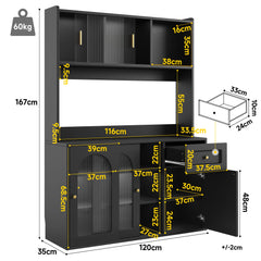 PINGGO Kitchen Cabinet Tall Cabinet Display Cabinet Buffet Cabinet with Adjustable Shelves Dining Room Cabinet with LED Lighting Kitchen & Dining Furniture