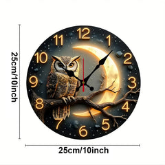 Moonlight Night Wooden Round Silent Hanging Wall Clock, Suitable For Living Room, Office, Study Room, Bedroom, Home Decoration