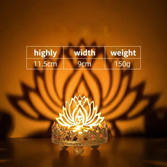 Hollow Flower Candle Holder Lotus Buddha Lamp Base Ornaments Metal Light and Shadow Art