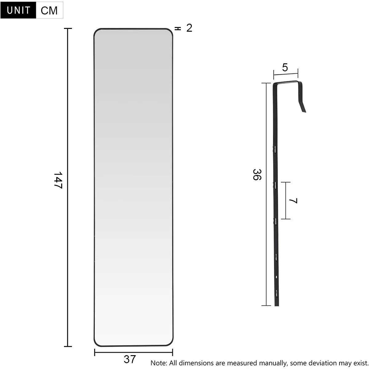 Full Length Mirror with Rounded Corners Door Hanging Mirror