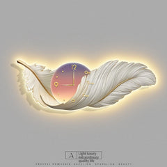 LED Feather Wall Clock Lamp – Home Decor Clock Light
