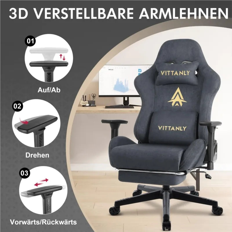 Kitinjoy Natural Suede Gaming Chair High Back Ergonomic Computer Chair With Footrest Reclining Adult Comfortable Office Chair Office Furniture