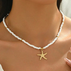 Fashionable  Natural Seashell Beaded Necklace Shell Pendant Ocean Inspired Jewelry Choker Suitable Holiday Party Daily