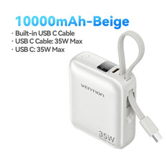 Vention 35W Mini Power Bank PD Fast Charge 10000mAh Portable PowerBank for iPhone 17 16 Pro Samsung S25 External Battery Charger