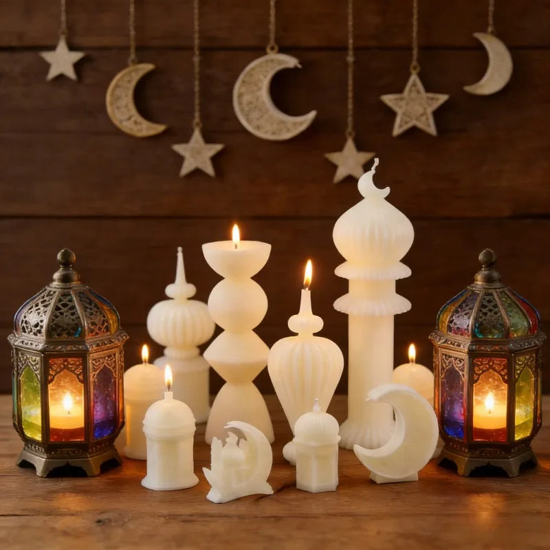 Ramadan Candles for Home Decoration Eid Mubarak Islamic Candle White Star Ramadan Decorative Candles
