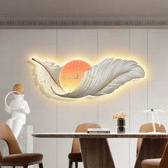 LED Feather Wall Clock Lamp – Home Decor Clock Light