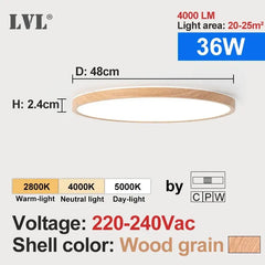 Home Decor LED Ceiling Light Wood Grain & White 3 in 1 Lighting Colors Home Lighting Kitchen Bedroom Bathroom Round Flush Ceiling Lamp