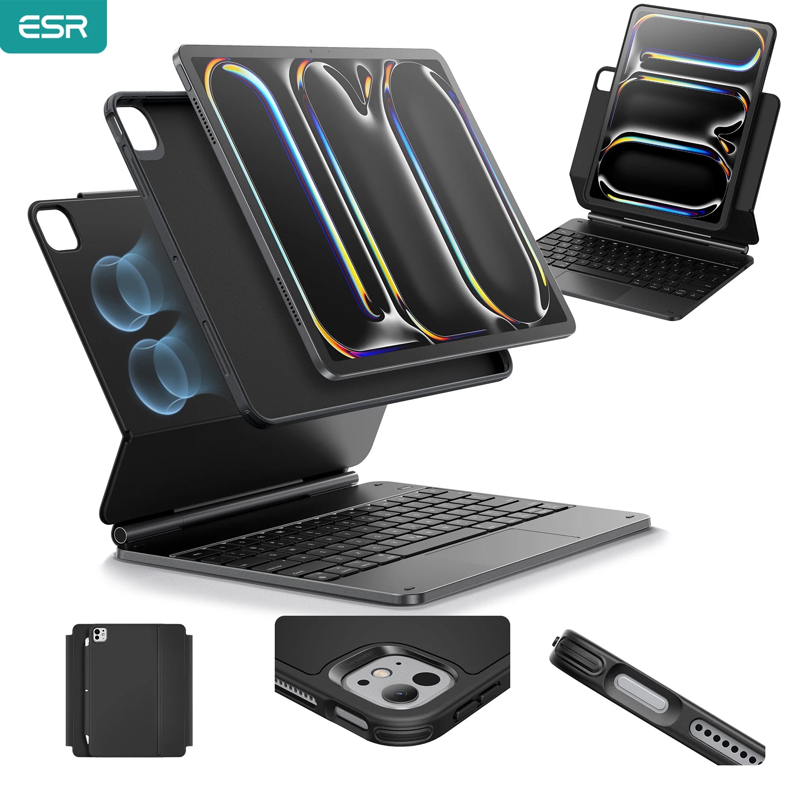 ESR iPad Pro 11/13 Keyboard Case (2024) iPad Pro 11/12.9& Air 11/13(2024/2025) Magnetic Stand Portrait/Landscape Removable Cover