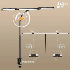 LED Desk Lamp Eye-Caring Desk Light with Stepless Dimming Adjustable Flexible Gooseneck with Clamp for Reading Study Workbench