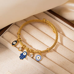 ANENJERY 316L Stainless Steel Colorful Eyes Heart Beads Drip Oil Pendant Bracelet for Women Men Personality Fashion Jewelry Gift