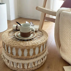 Nordic Round Woven Ottoman Small Mobile Footrest Stool