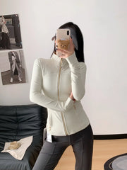LULU FLORA Gold zipper sports jacket, suitable for yoga and running suitable for all seasons, quick-drying and breathable fabric