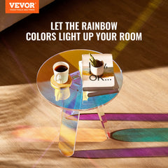 SucceBuy Round Iridescent Side Table Acrylic End Table Clear Rainbow Acrylic Coffee Table for Food Book Used in Living Room Furniture