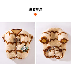 Bulldog Lambs Wool Dog Clothe Winter Warm Wavy Stripes Costume Pet Jacket for Small Medium Dogs Outdoor Pet Accessories