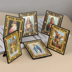 Immaculate Heart Virgin Mary St.Michael Icons Figurine Holy Family Icon Square Frame Church Home Tabletop Decoration Collection