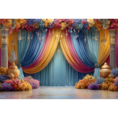 Happy Diwali Photography Backdrop Marigold Flower Curtain Puja Ganpati Pooja Traditional Wedding Birthday Party Photo Background
