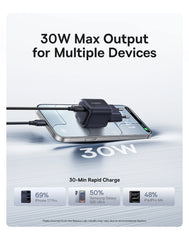 Baseus 30W GaN Charger PD Charger For iPhone 17 16 15 14 13 12 Max Fast Charger PD3.0 QC3.0 Phone Charger Type C Tablets Charger