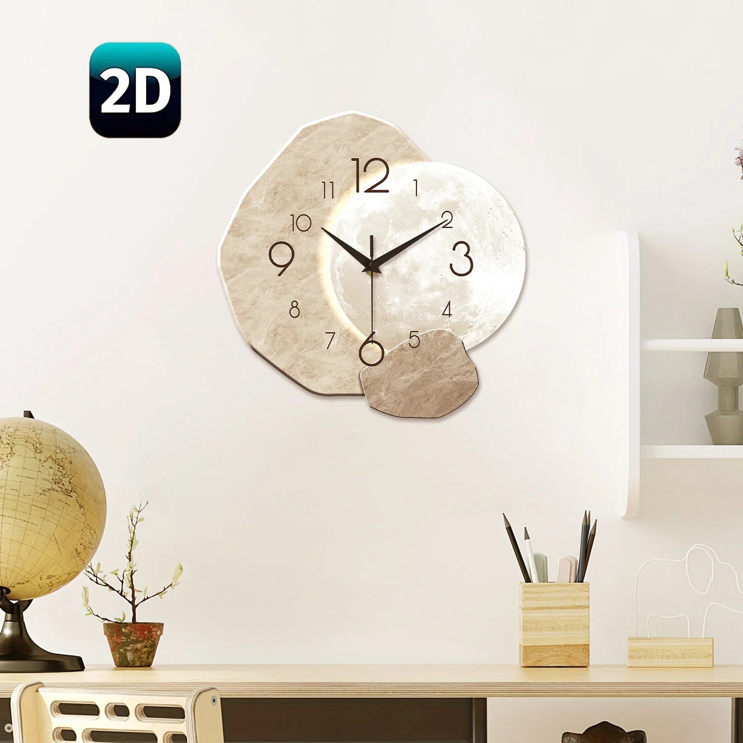 Modern Silent Moon Design Wall Clock – Wooden Quartz Decor
