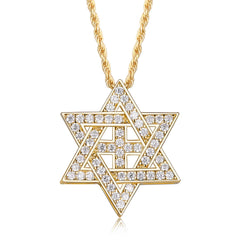 APIR 925 Silver D/VVS1 Moissanite Star Pendant Necklace Cross Star of David for Men Women Lucky Amulet Chain Neck Jewelry
