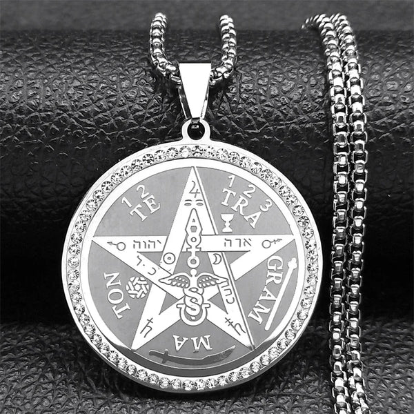 Tetragrammaton Pentagram Amulet Necklace for Women Men Stainless Steel Jewish Israel Talisman Pentacle Chain Jewelry NZZZ499S02