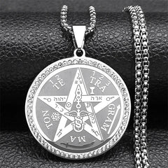 Tetragrammaton Pentagram Amulet Necklace for Women Men Stainless Steel Jewish Israel Talisman Pentacle Chain Jewelry NZZZ499S02