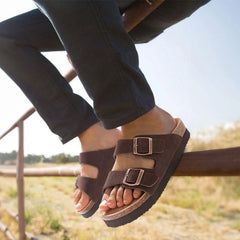 Pallene Platform Suede Sandals for Women With Adjustable Buckle Outdoor Cork Beach Shoes Fashion Thick Sole Women's Slippers Wedges
