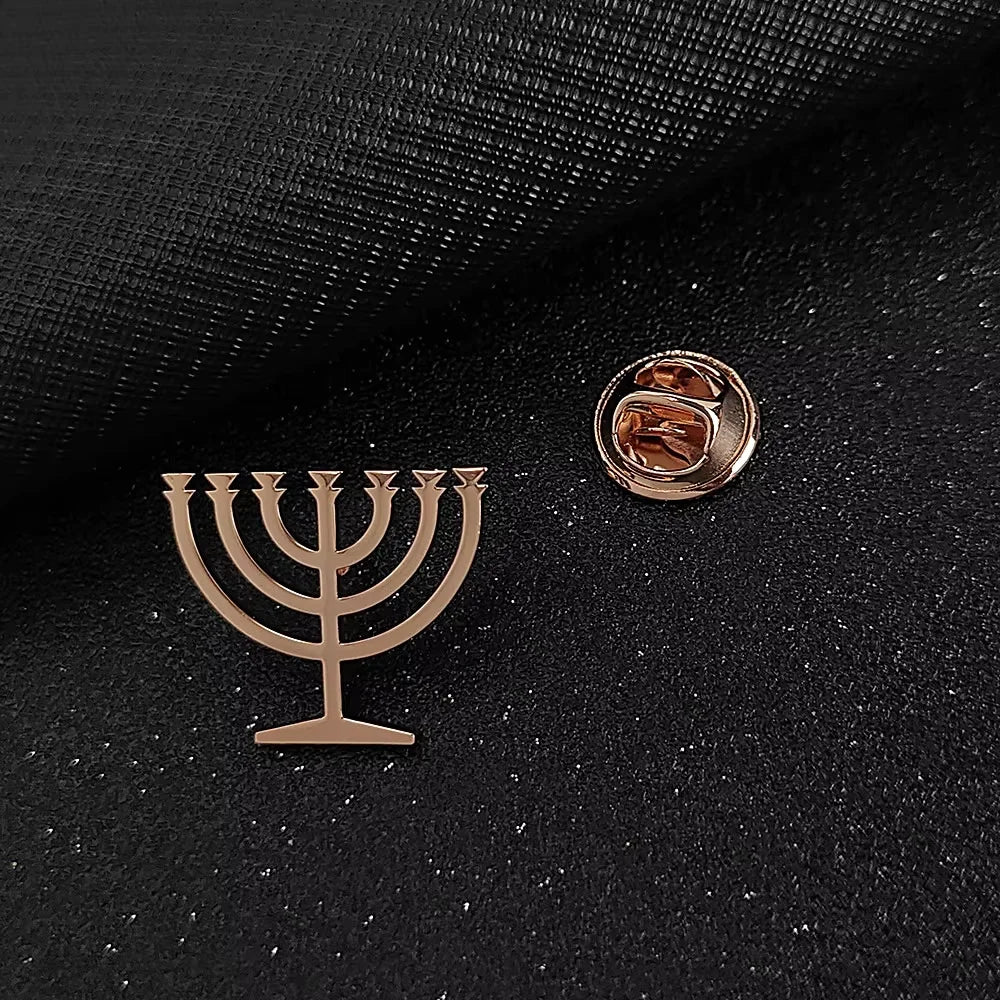 Jewish menorah men's brooch stainless steel lapel pin suit shirt decoration accessories wedding groomsmen gift