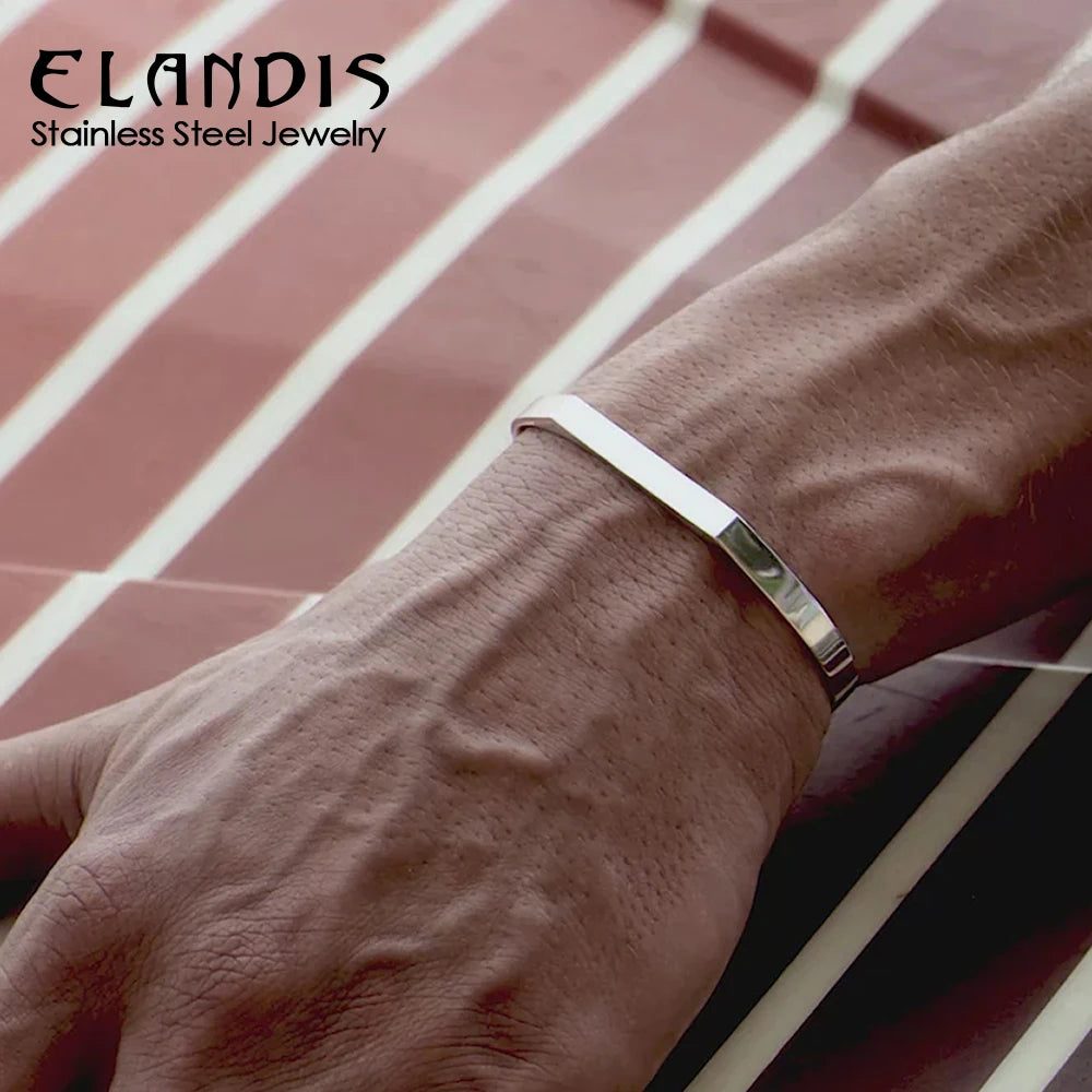 ELANDIS Wide 5MM Stainless Steel Bracelet Gold Plated Men's Minimalist Accessories Wholesale