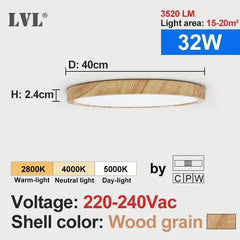 Home Decor LED Ceiling Light Wood Grain & White 3 in 1 Lighting Colors Home Lighting Kitchen Bedroom Bathroom Round Flush Ceiling Lamp