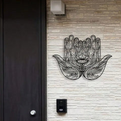 Hamsa Hand Wall Decor Metal Sculpture Evil Eye Spiritual Art Deco Rustproof Home
