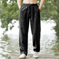 2025 New Blue Men's Beach Pants Joggers Streetwear Cotton Linen Sweatpants Casual Pants Hawaiian Vacation Loose Summer Long