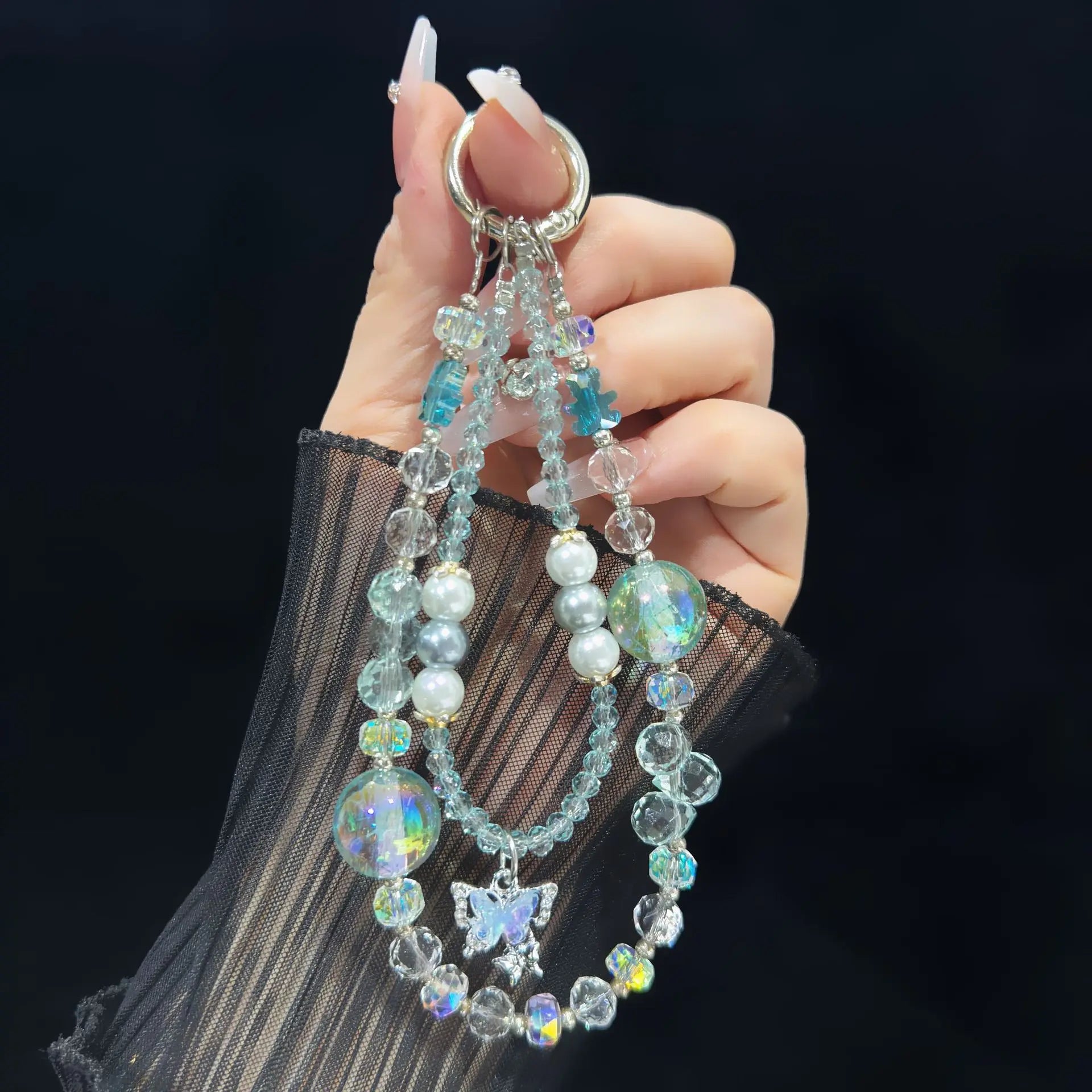 Phone Lanyard Short Bear Butterfly Pendant Dazzling Crystal Beaded Bracelet High End Outdoor Travel Portable Pendant
