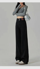 Women's Narrow Cut Wide Leg Jeans With High Waist And Hanging Feeling Straight Leg Casual Look Slim Contrasting Colors Pants