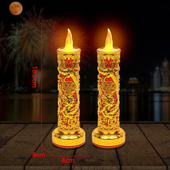Pair Electric Thailand Candle & Candlestick 2AAA RICH Wealth Eternal Lamp Butter lamp For Buddhism Festival  Chinese New Year Home Decor