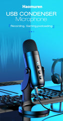 Haomuren USB Microphone for PC Mac Gaming Recording Stream Podcast, Computer Condenser Mic with Phone Adapter Headphone Output