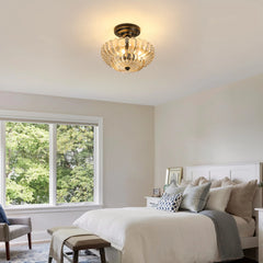 3-Light Modern Ceiling Mount Light with Scalloped Amber Glass Shade Semi Flush Mount Ceiling Lighting （Bulb not included）