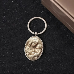 1Pcs Retro Virgin Mary Alloy Keychain - Unique Design of Religious Time Gem Suitable for Car Keys and Backpack Pendant Gifts