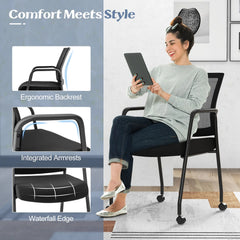 GOFLAME 2Pcs Office Chairs Meeting Room Conference Chair on Wheels Office Furniture