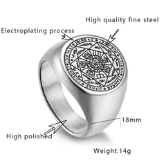 YILUOCD Seal of The Seven Archangels Rings for Men The Key of Solomon Ring Kabbalah Talisman Amulet Stainless Steel Male Jewelry