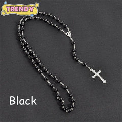 Fashion Vintage Crucifix Virgin Mary Pendant Cross Necklace Jesus Rosary Beads Chain