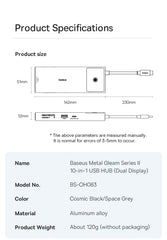 Baseus USB C HUB Dual HDMI 8K 4K Adapter 10-in-1 USB 3.2 10Gbps Splitter with RJ45 SD TF Type C PD 100W for MacBook Pro Air HUB